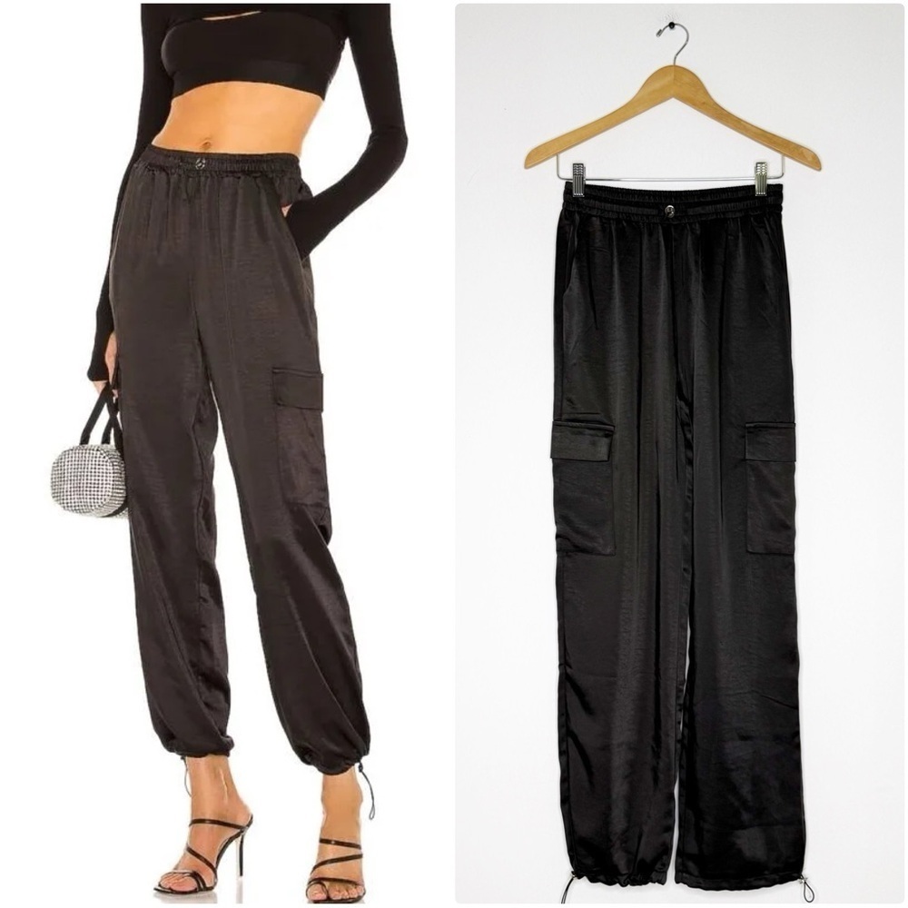 Superdown Satin Cargo Joggers Size Small | Black | EUC | Sold at Revolve